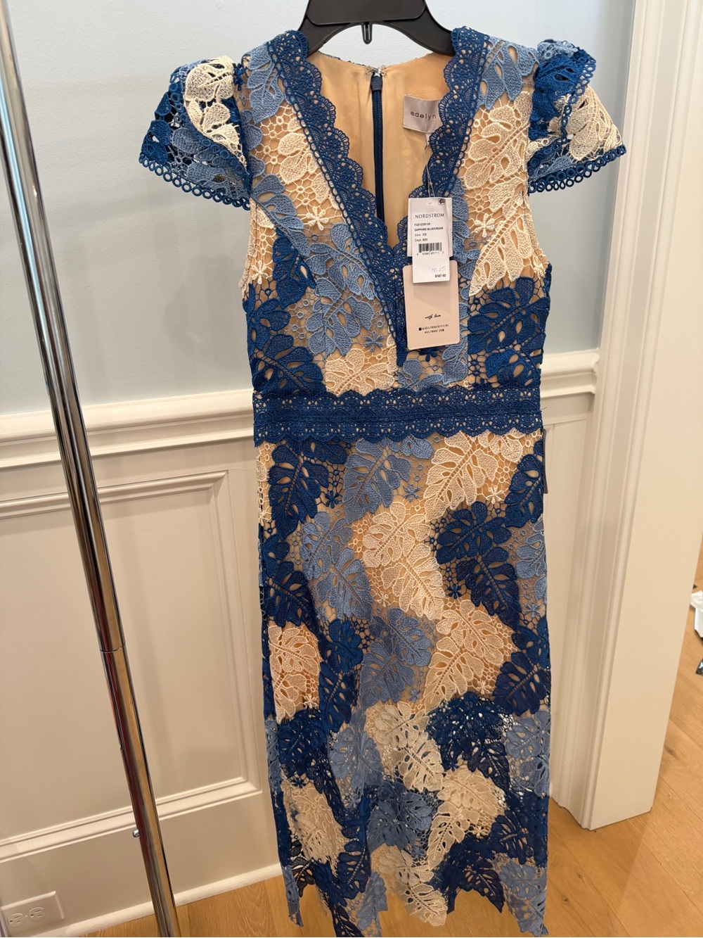 Adelyn Rae Blue and Cream Lace Midi Dress size XS NWT - Picture 2 of 16